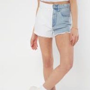 NEW! Rue 21 Light Two Tone Super High Rise Shortie Color Block Shorts Blue Jeans